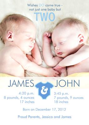 Twin Birth Announcements, Double Number Onesies Design