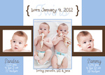 Twin Baby Announcements - Blue French Windows