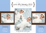 Blue French Windows - Twin Birth Announcement Cards 