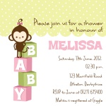 Pink Monkeyshines - Baby Girl Shower Invites