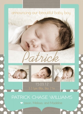 Birth Announcement Cards, Sweet Silver Dots Design