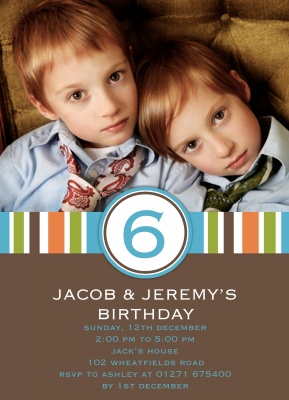 Kids Birthday Invitations, Twin Super Stripe Design