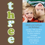 Twin Tremendous Threes - Twin Birthday Invitations