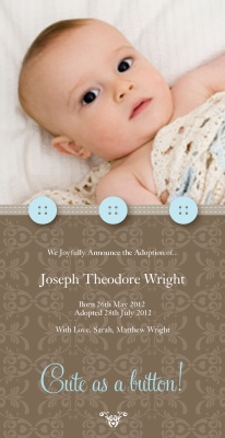 Birth Announcement Cards, Special Blue Buttons Design