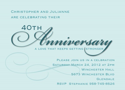 Wedding Anniversary Invitations, Blue Script Design