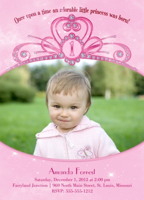 Kids Birthday Invitations, Pink Tiara Design