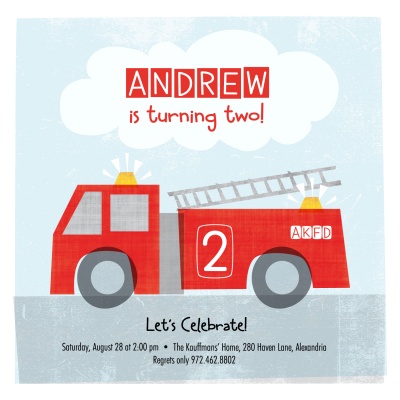 Kids Birthday Invitations, Lil Firetruck Design