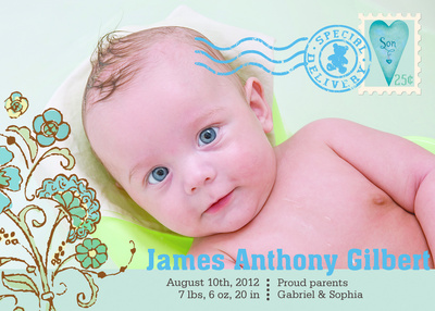 Birth Announcements, Beary Blue Stamp Design