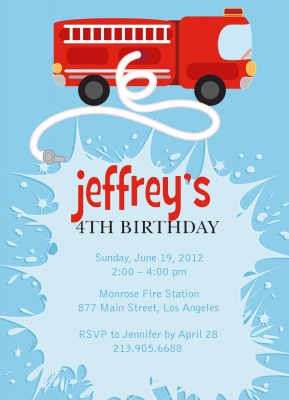 Kids Birthday Invitations, Fire Truck Fun Design