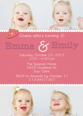 Kids Birthday Invitations, Twin Birthday Queens Design
