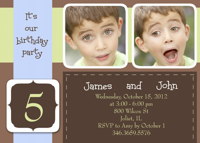 Kids Birthday Invitations, Two Blue Party Ribbons Design