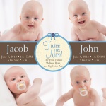 Twin Photo Birth Announcements - Double Blue Ribbon