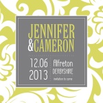 Lime Damask Date -  Save the Date Cards for Wedding 