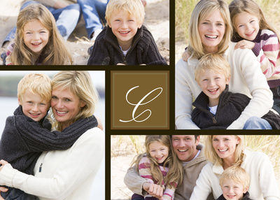 Personalized Photo Cards, Four Horizontal - Brown Monogram Design