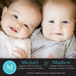 Twin Birth Card - Double Blue Initials
