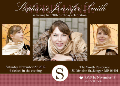 Adult Birthday Party Invitations, Maroon Lady Design