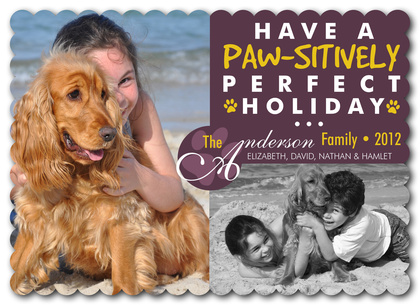 Personalized Holiday Cards, Purple Paws Design