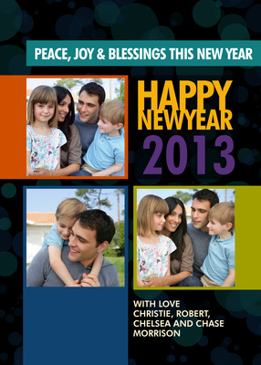Personalized Holiday Cards, Color Block Year Design