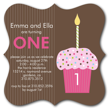 Kids Birthday Invitations, Twin Strawberry Cupcakes Design