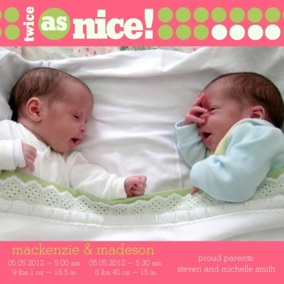 Twin Birth Announcements, Twice The Lights Design