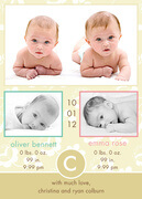 Twin Birth Announcements - Retro Pattern
