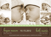Twin Birth Announcements - Border in Green