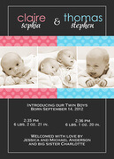 Polka Pink and Blue - Twin Birth Announcements