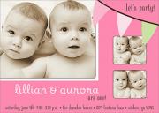 Twin Birthday Invitations - Party Flags
