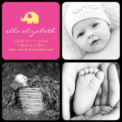 Birth Announcements, Baby Elephant Pink Design