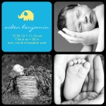 Boy Photo Birth Announcements - Baby Elephant Blue