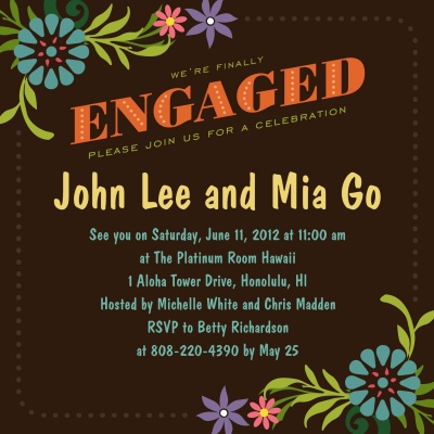 Engagement Party Invitations, Party Petals Brown Design