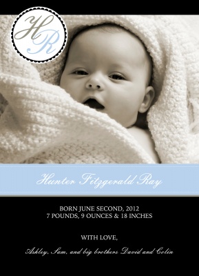 Birth Announcements, Initial Wrap Blue Design